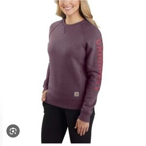 CARHARTT Relaxed Fit Midweight Crewneck Logo Sleeve Graphic Sweatshirt Small